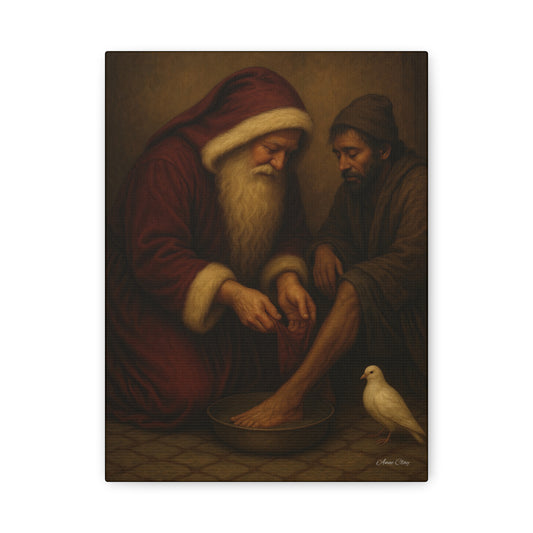 Servant Santa, Christmas, Spirit of Christmas Inspirational Canvas Art: Compassionate Santa & Suffering Figure