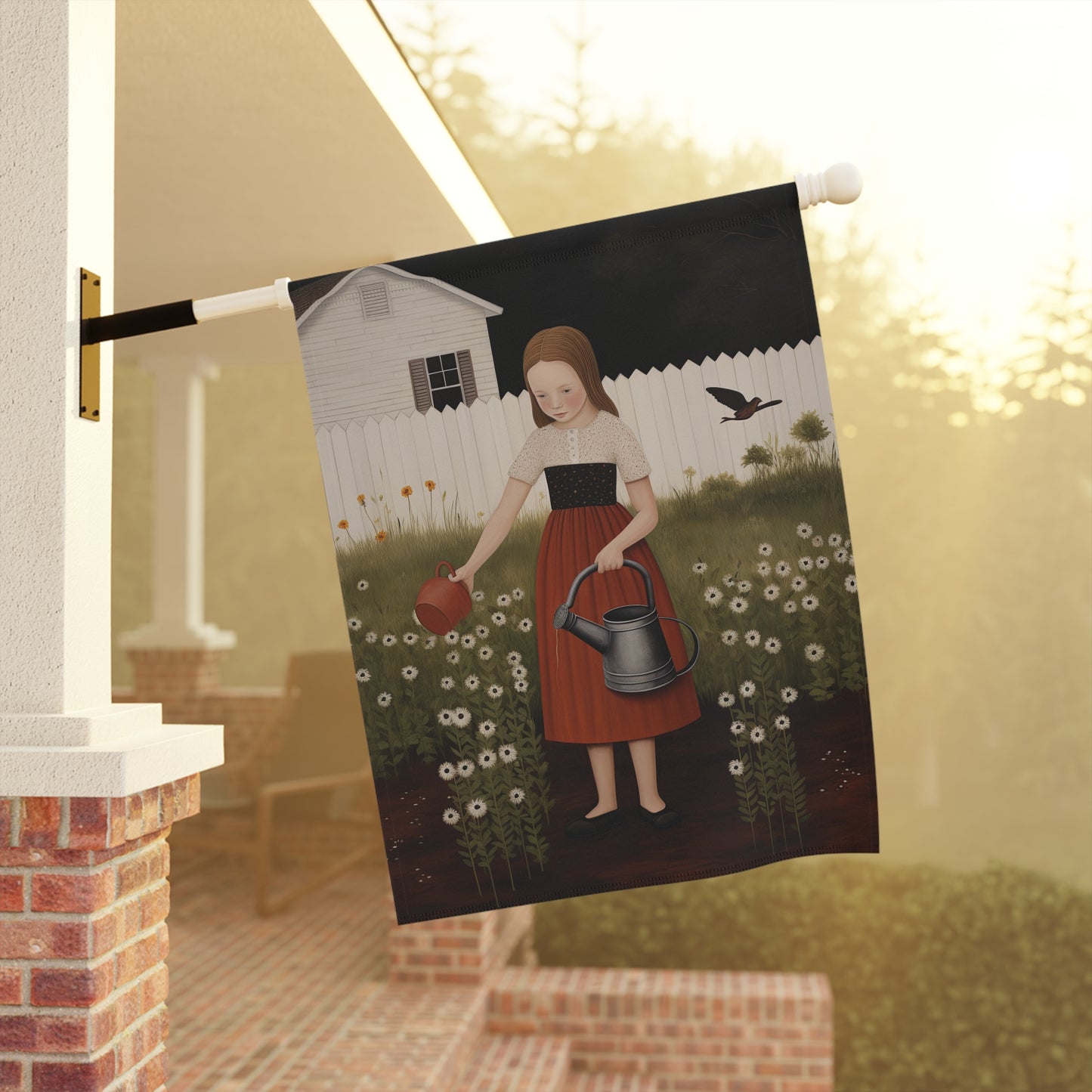 Watering Flowers Garden & House Banner