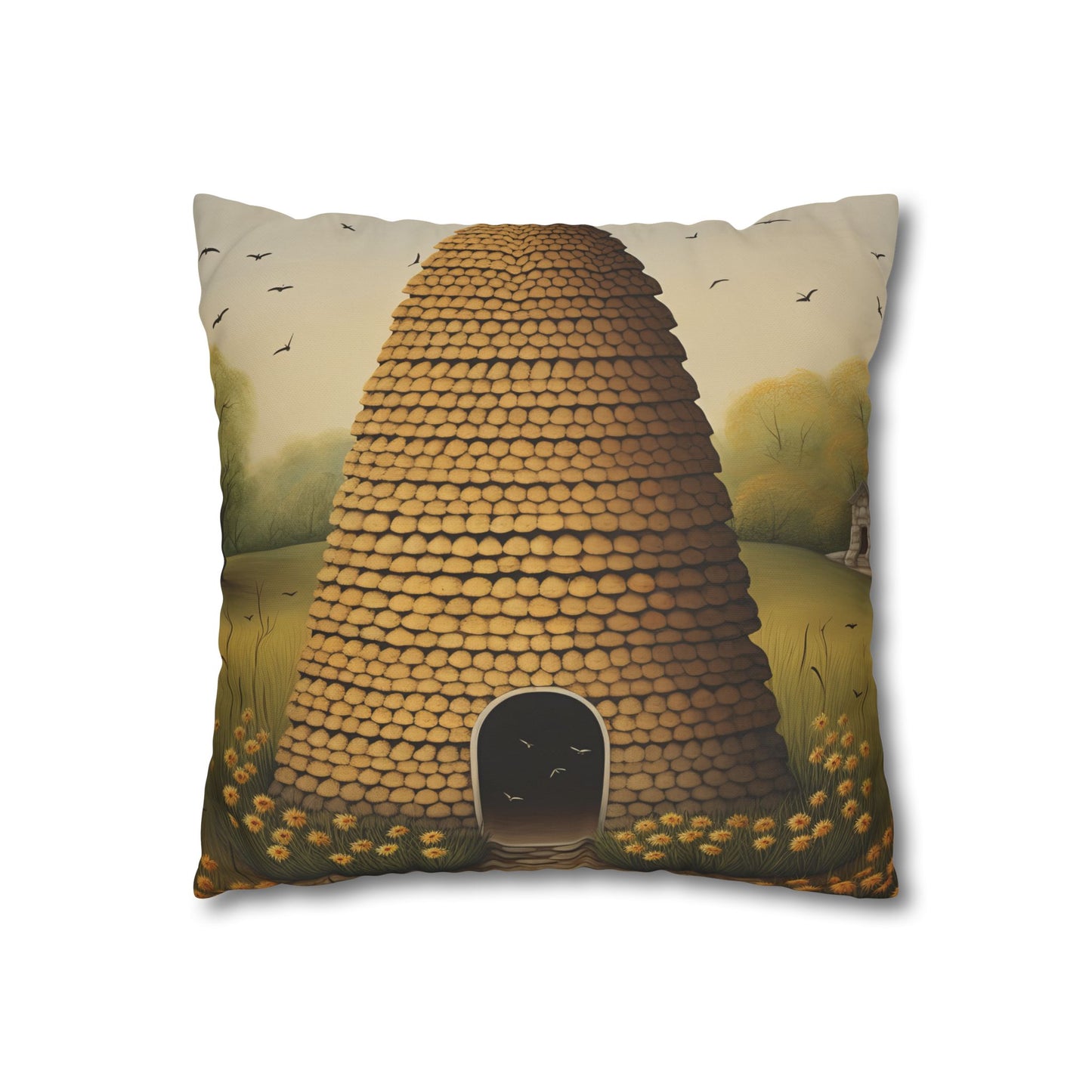 Beehive Art Pillowcase, Cozy Home Decor, Gift for Nature Lovers, Farmhouse Cushions, Eco-Friendly Pillow Cover, Boho Throw Pillow