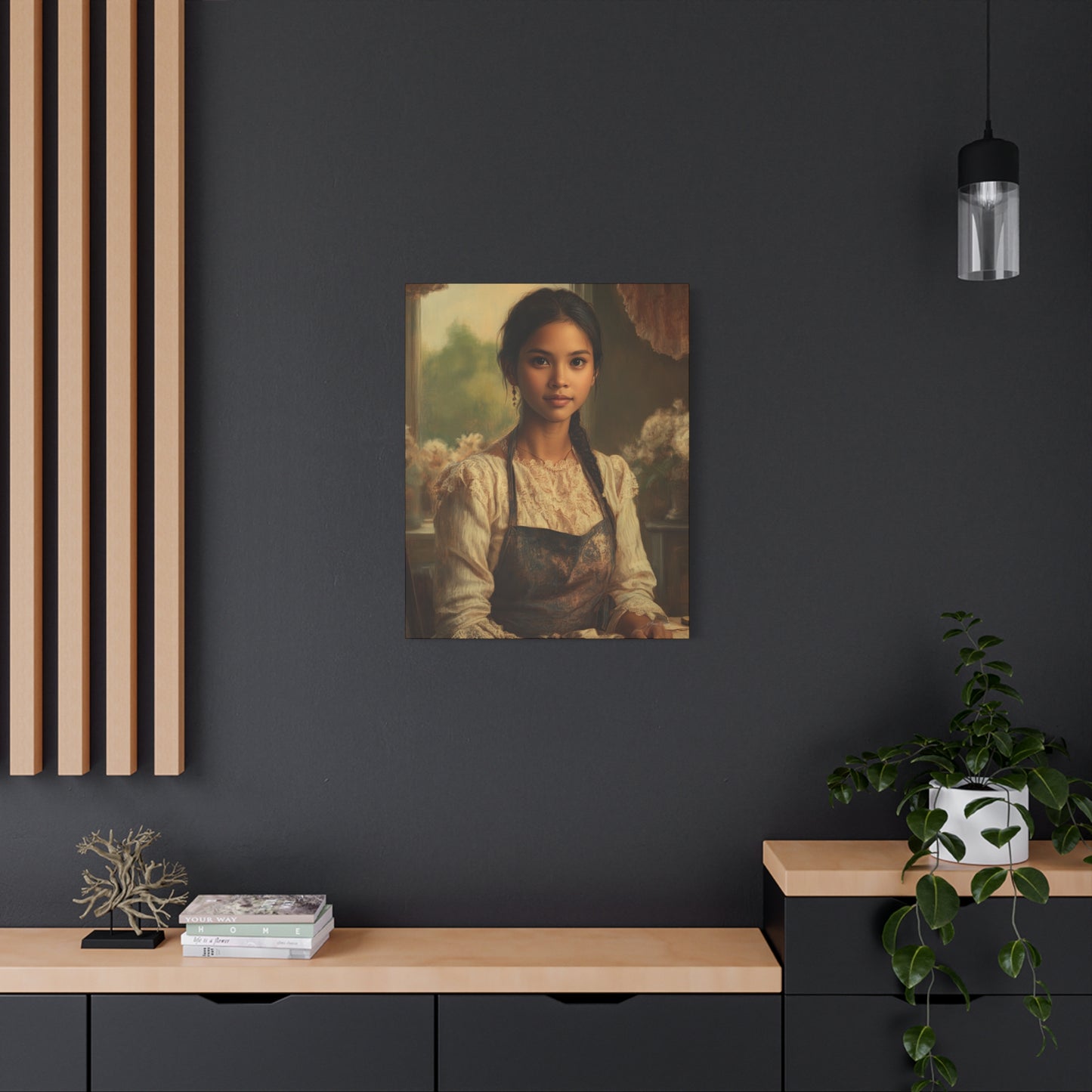 Elegant Stretched Canvas Art, Portrait with Vintage Aesthetic, Home Decor, Gift for Art Lovers, Wall Art, Framed Artwork