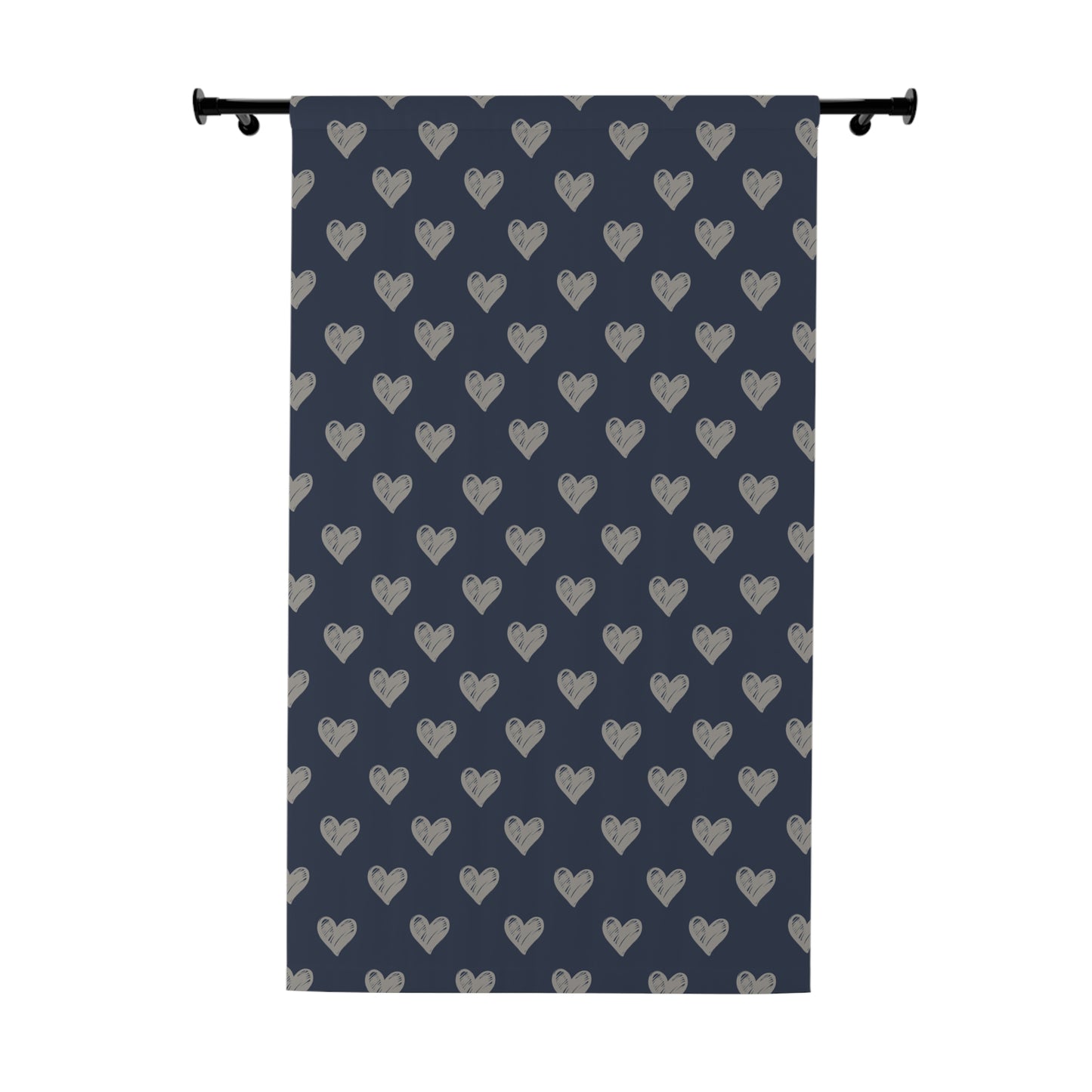 Cream Hearts Stencil on True Blue Window Curtains (1 Piece)