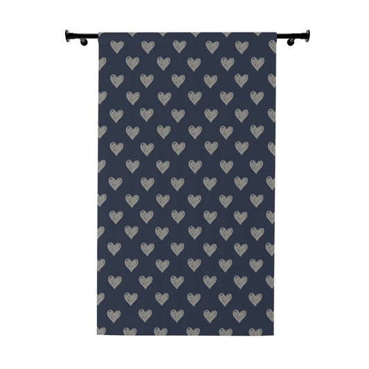 Cream Hearts Stencil on True Blue Window Curtains (1 Piece)