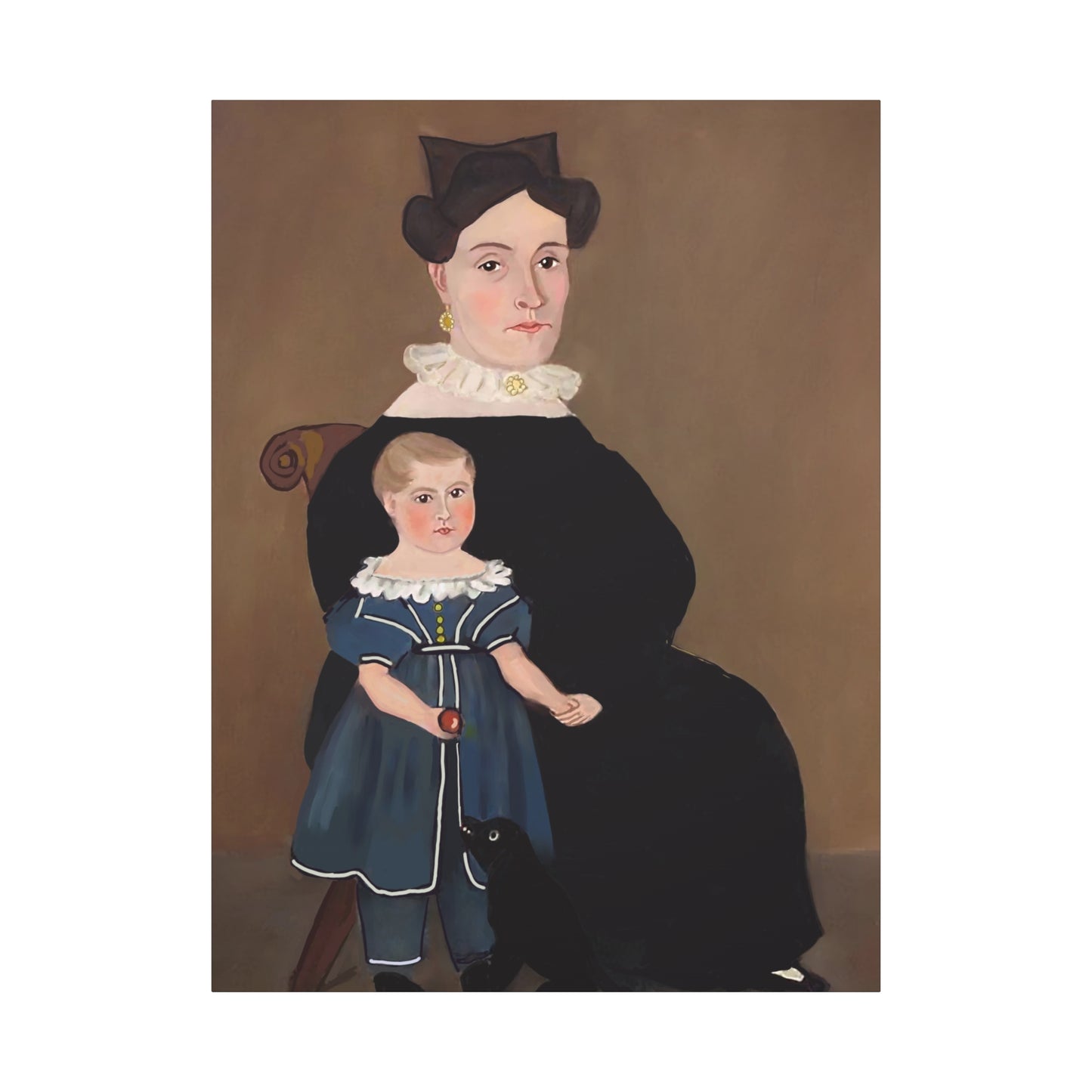 Early American Folk Art Mother and Child Vintage Portrait Canvas Art for Home Decor