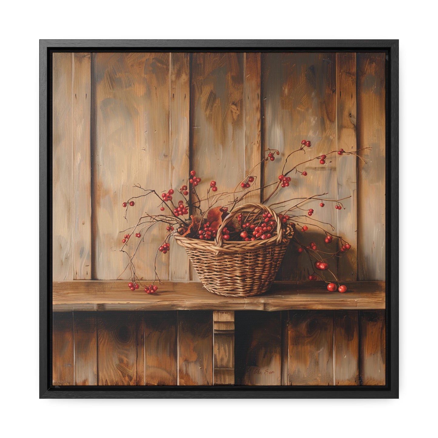 Basket of Bittersweet Gallery Canvas Wraps, Square Frame