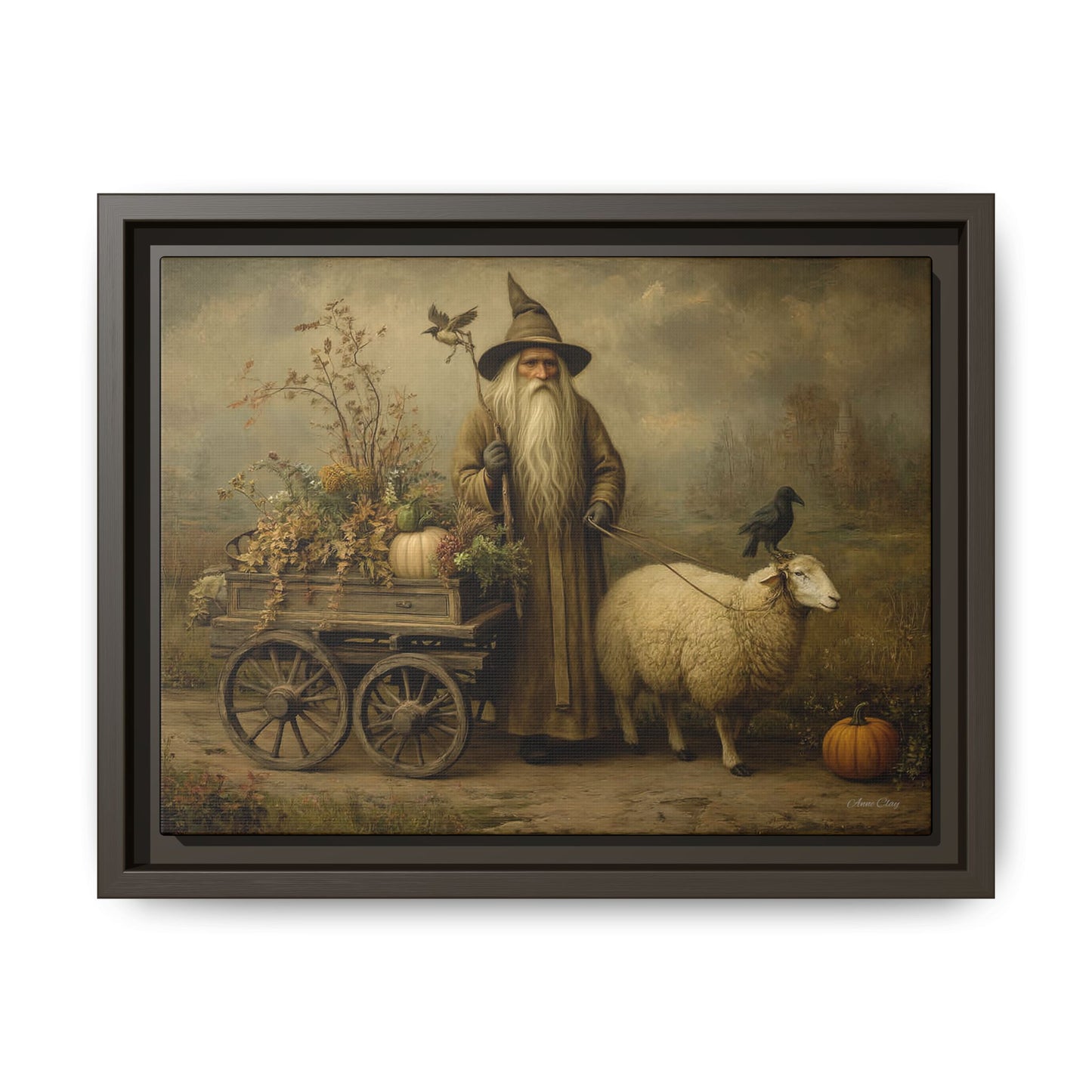 Autumn Harvest Canvas Art, Framed Wall Decor, Fall Home Decor, Witch Art for Halloween, Rustic Farmhouse Decoration, Seasonal Wall Hanging