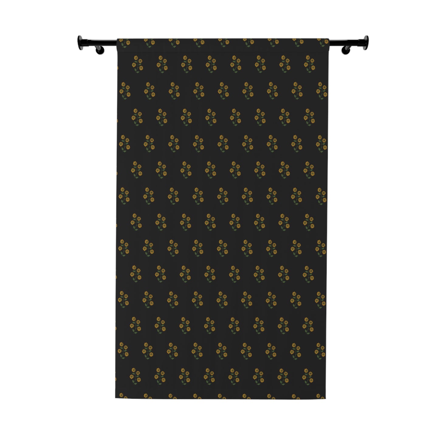 Tiny Stencil Flowers on Black Window Curtains (1 Piece)