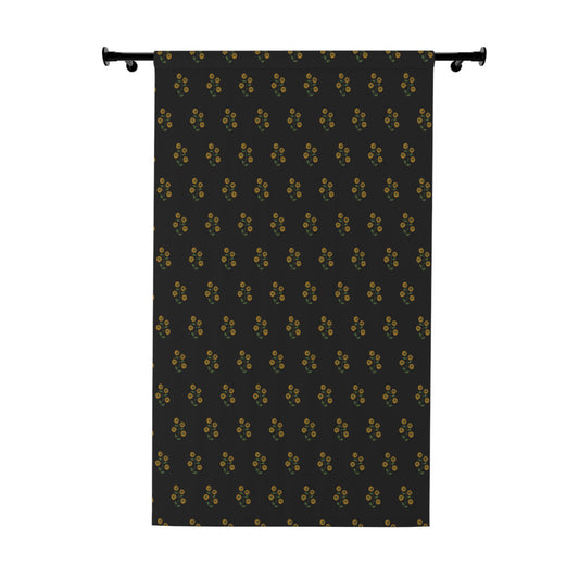 Tiny Stencil Flowers on Black Window Curtains (1 Piece)