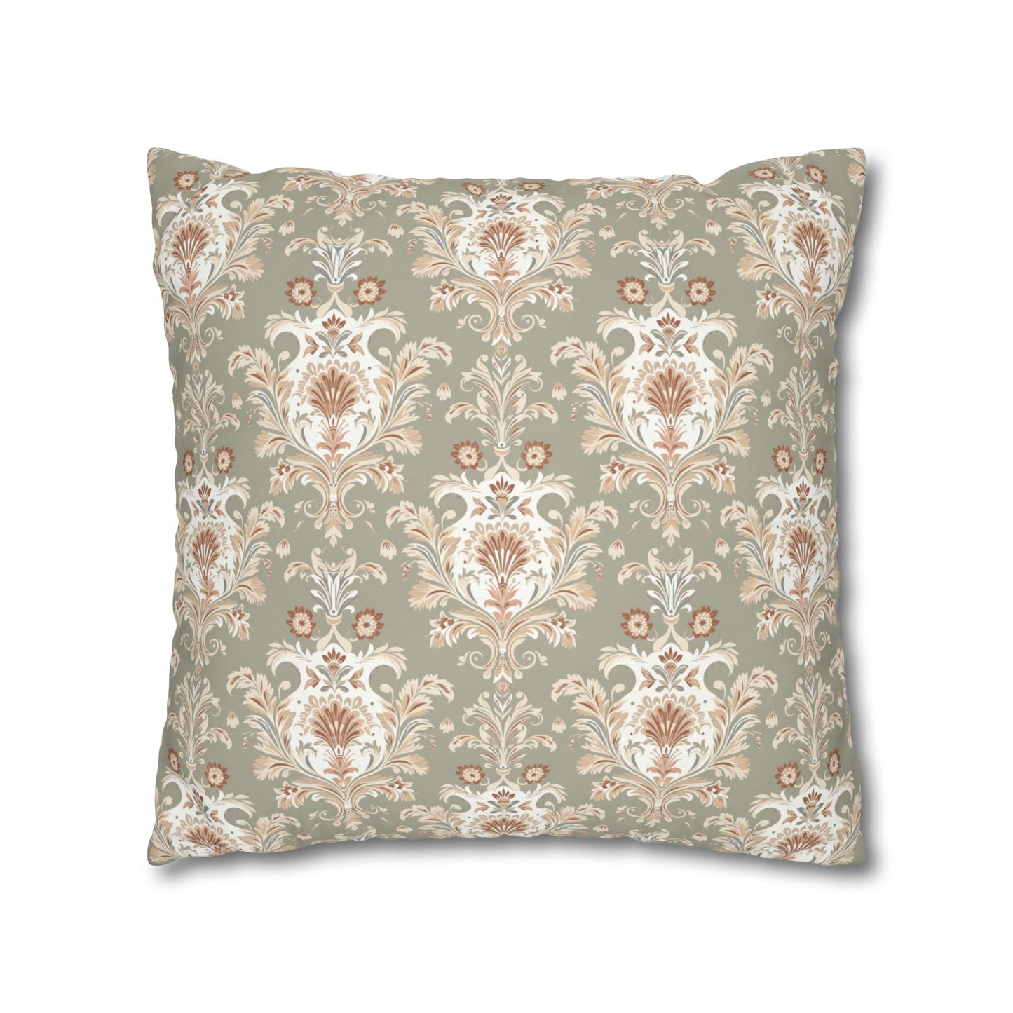 Fantasy Collection Green Damask Square Poly Canvas Pillowcase
