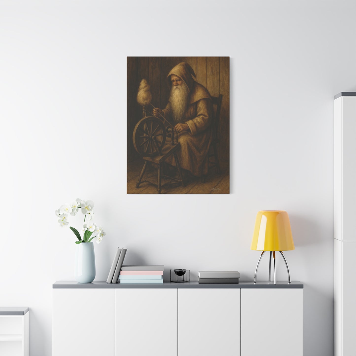 Artistic Wall Canvas: Spinning Yarn Scene