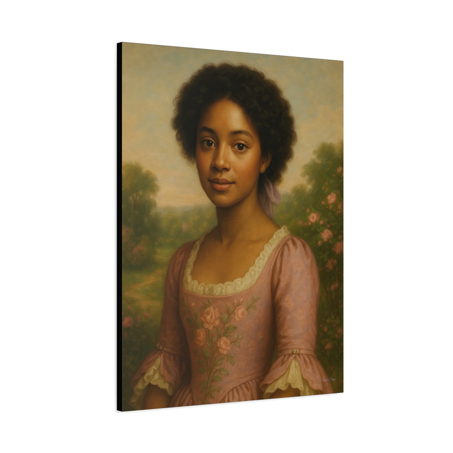 Elegant Portrait Canvas Art for Home Decor, Black Woman Artwork, Floral Wall Art, Vintage Style Painting, Gift for Art Lovers