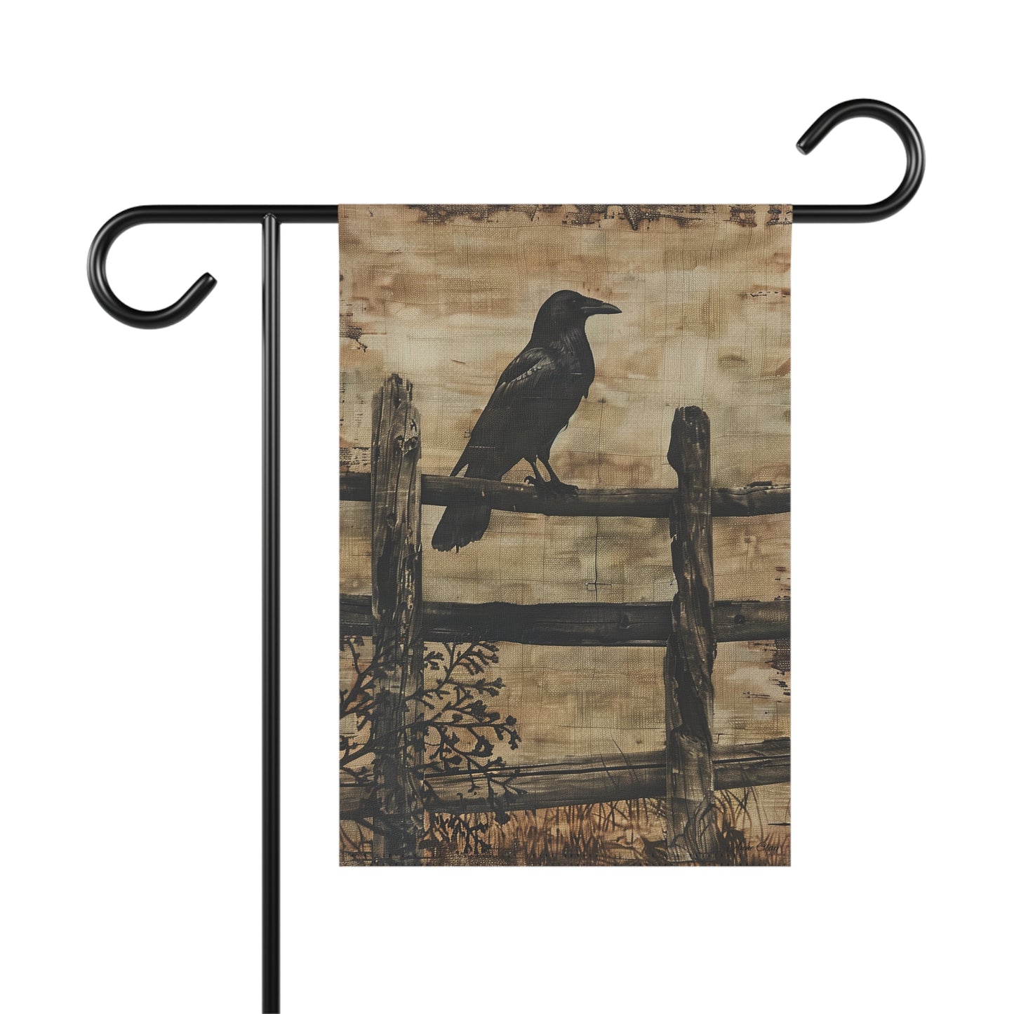 Crow on a Split Rail Fence Garden & House Banner