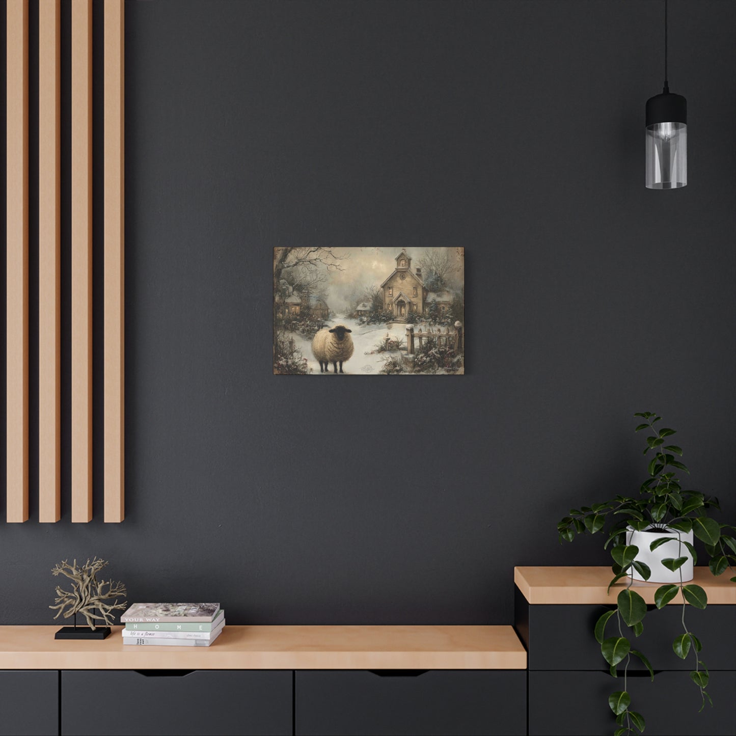 Winter Sheep Canvas Print, Cozy Home Decor, Farmhouse Wall Art, Rustic Living Room Accent, Holiday Gift Idea, Nature Artwork