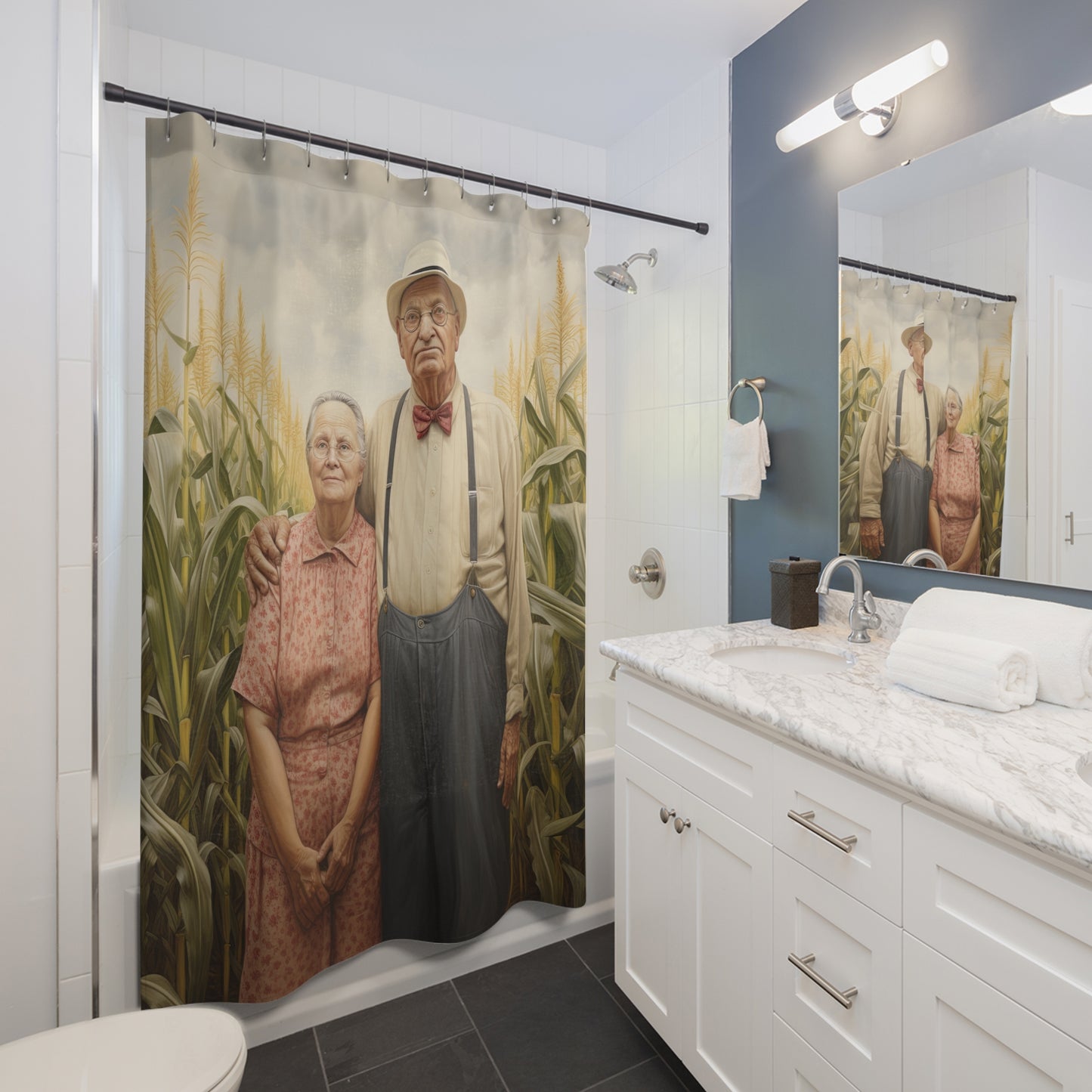 Nostalgic Farmer Couple Shower Curtain - Vintage Farmhouse Décor
