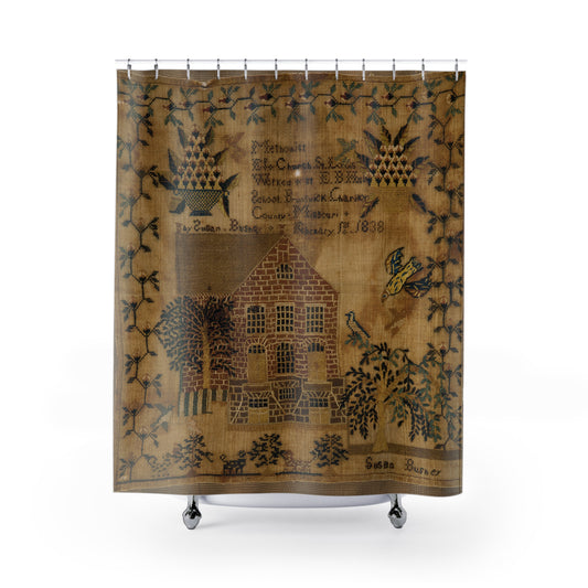 Vintage-Inspired Shower Curtain with Folk Art Design