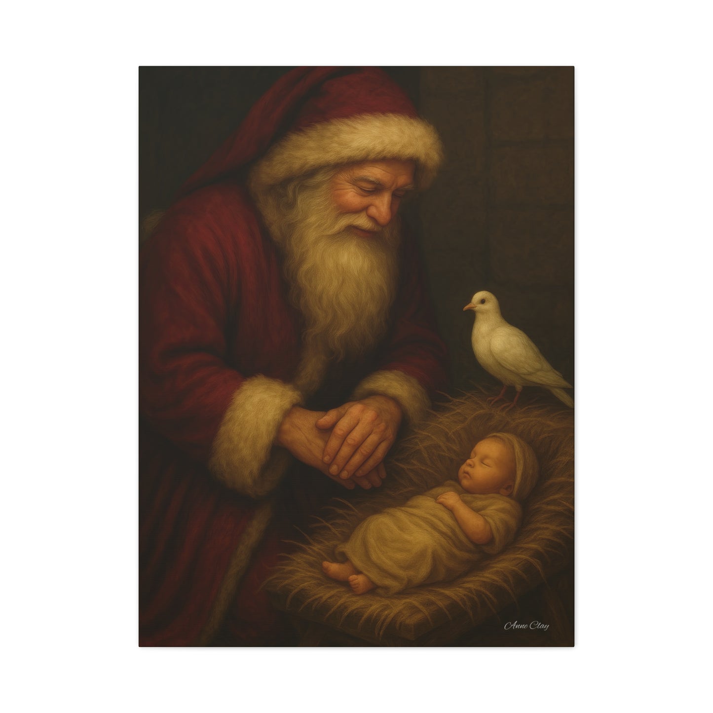 Santa and the Prince of Peace, Baby Jesus, Religious Christmas Canvas Wall Art