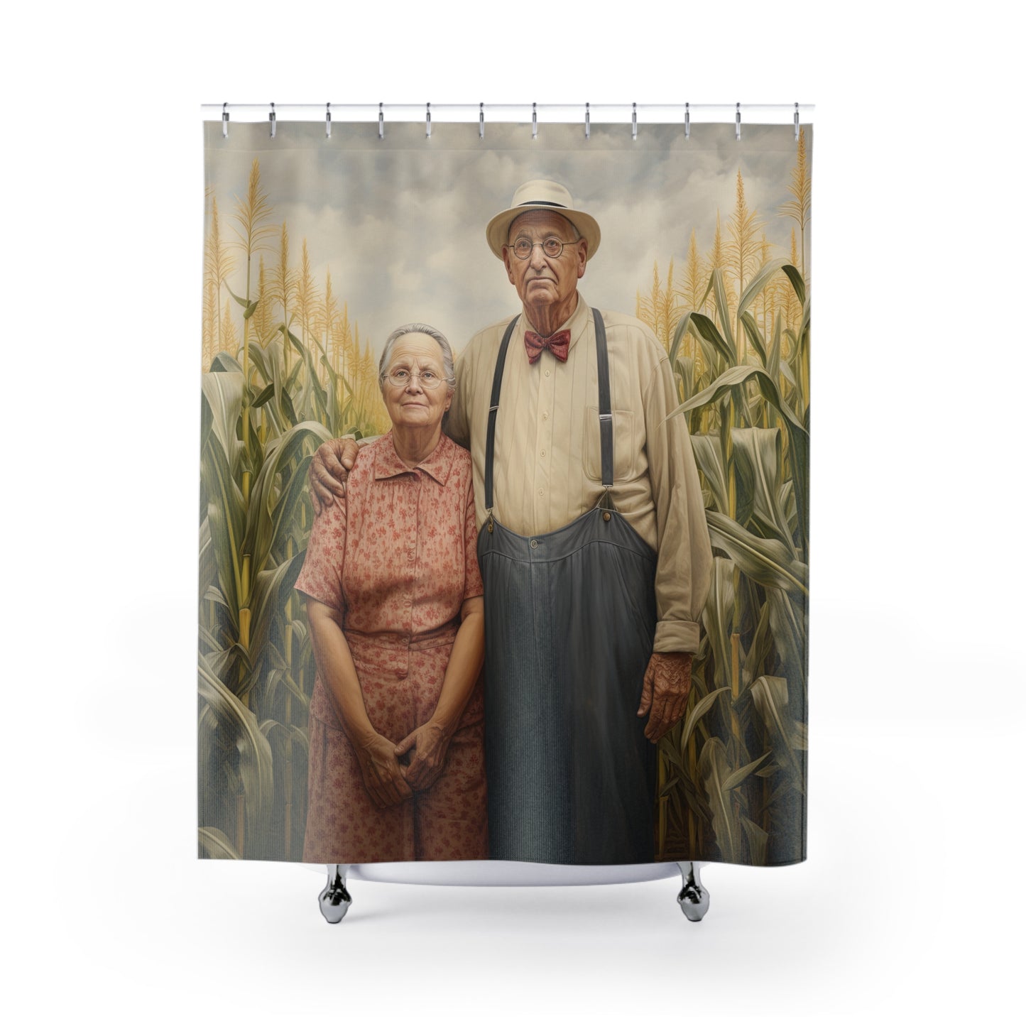 Nostalgic Farmer Couple Shower Curtain - Vintage Farmhouse Décor