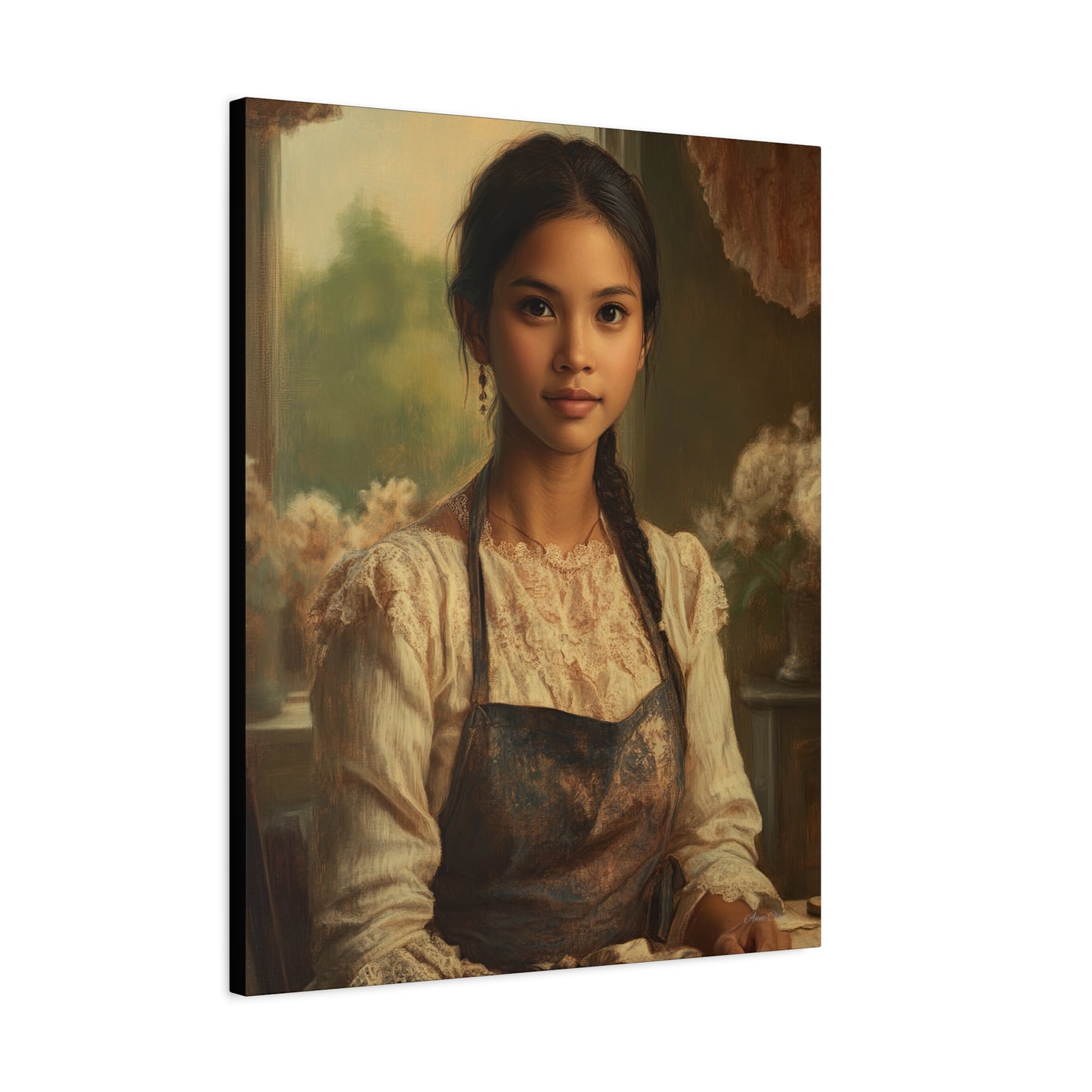 Elegant Stretched Canvas Art, Portrait with Vintage Aesthetic, Home Decor, Gift for Art Lovers, Wall Art, Framed Artwork