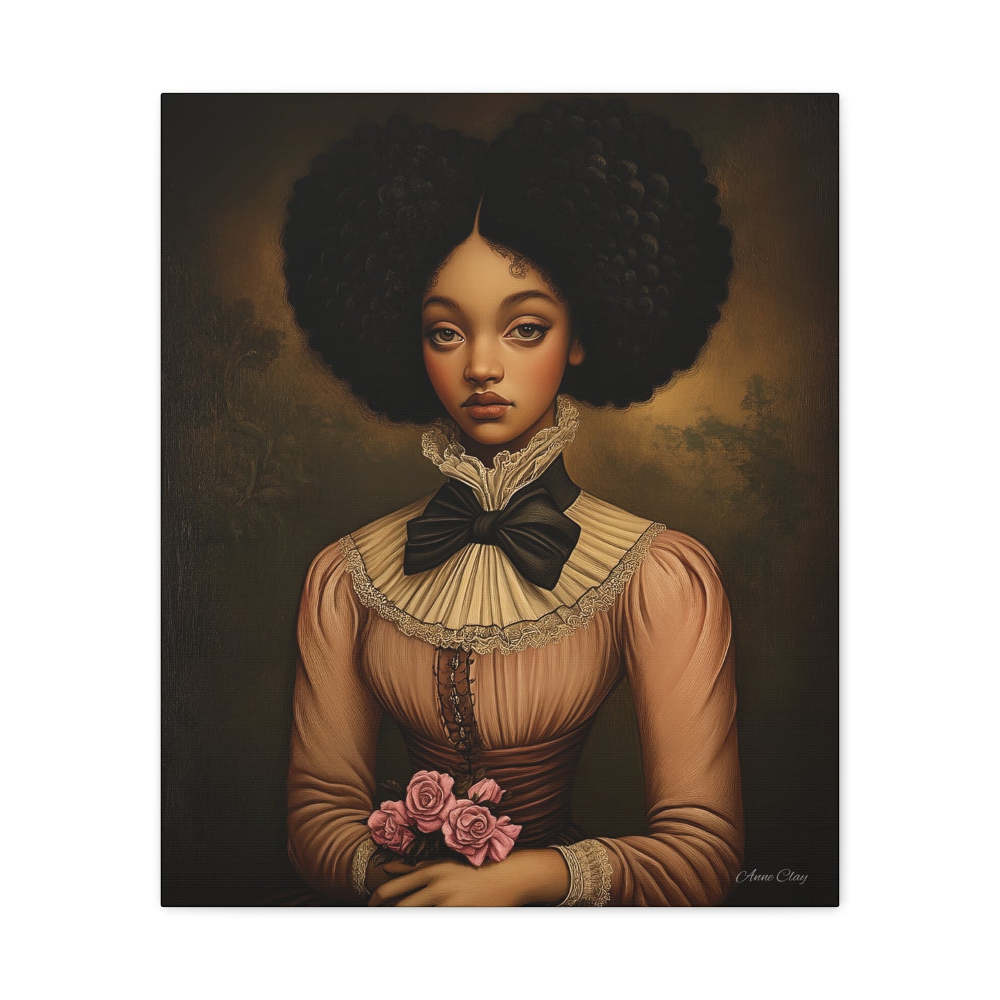 Beautiful Vintage Matte Canvas Wall Art, Floral Girl Portrait, Home Decor, Gift for Her, Living Room, Wedding Decor, Artwork