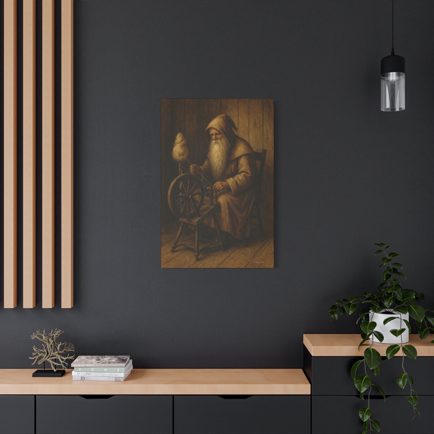 Artistic Wall Canvas: Spinning Yarn Scene