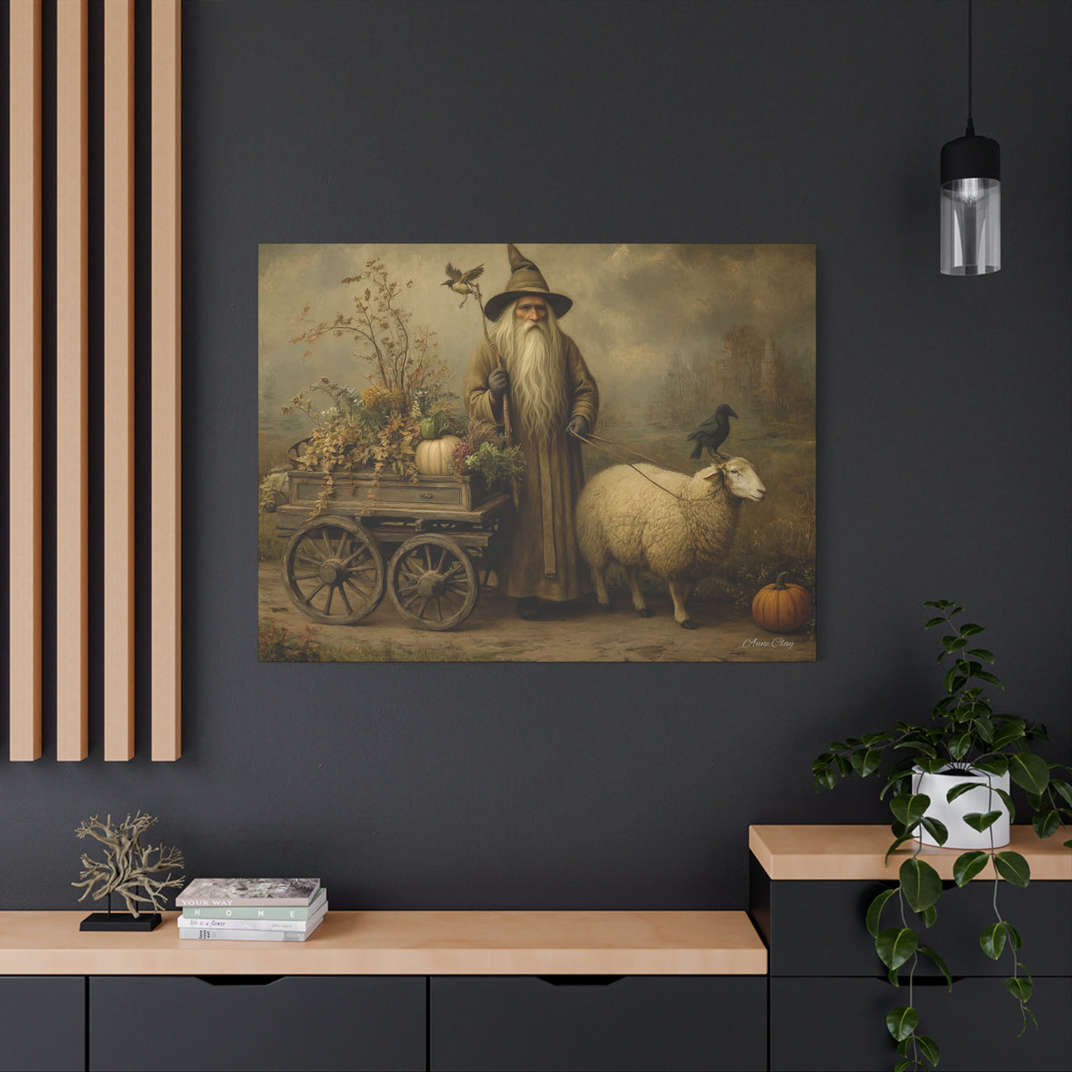 Whimsical Harvest Canvas Art, Autumn Decor, Farmhouse Wall Art, Mythical Wizard Artwork, Halloween & Thanksgiving Decoration