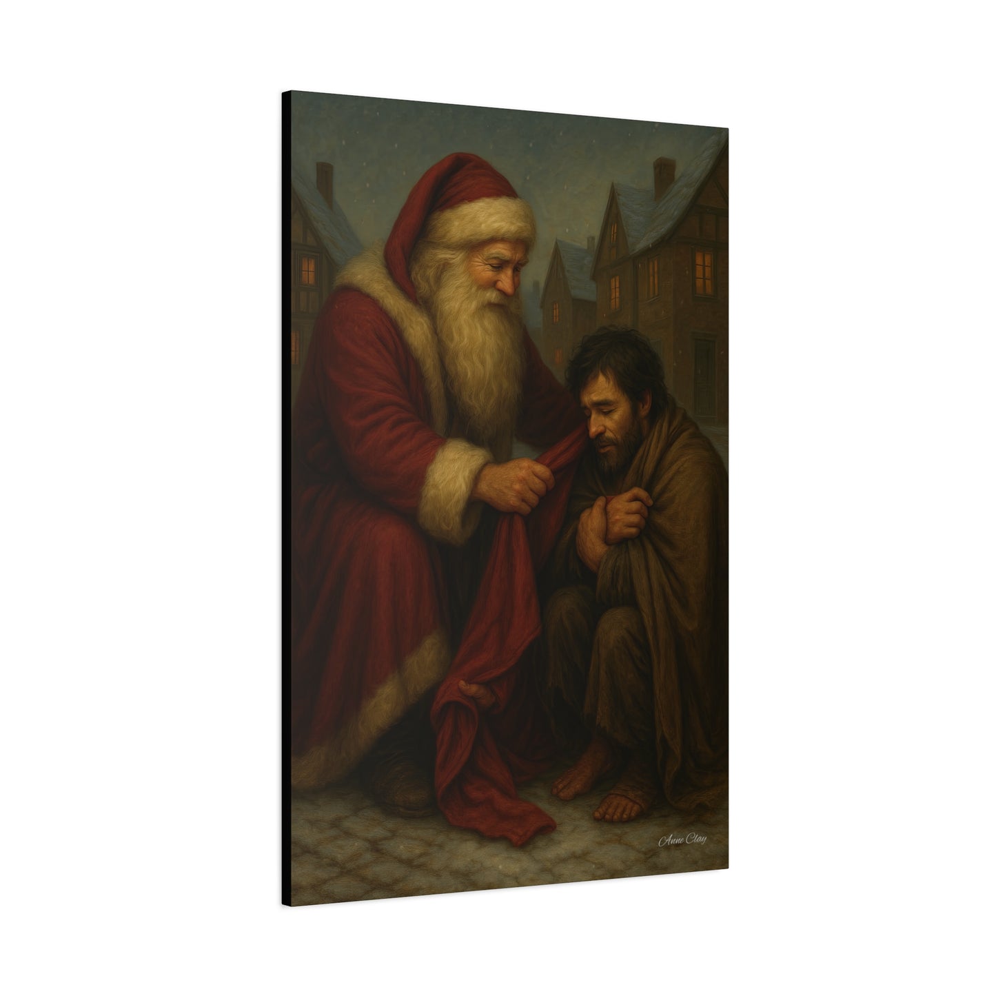 Charity Old World Santa Christmas Canvas Art: Santa's Compassionate Gesture