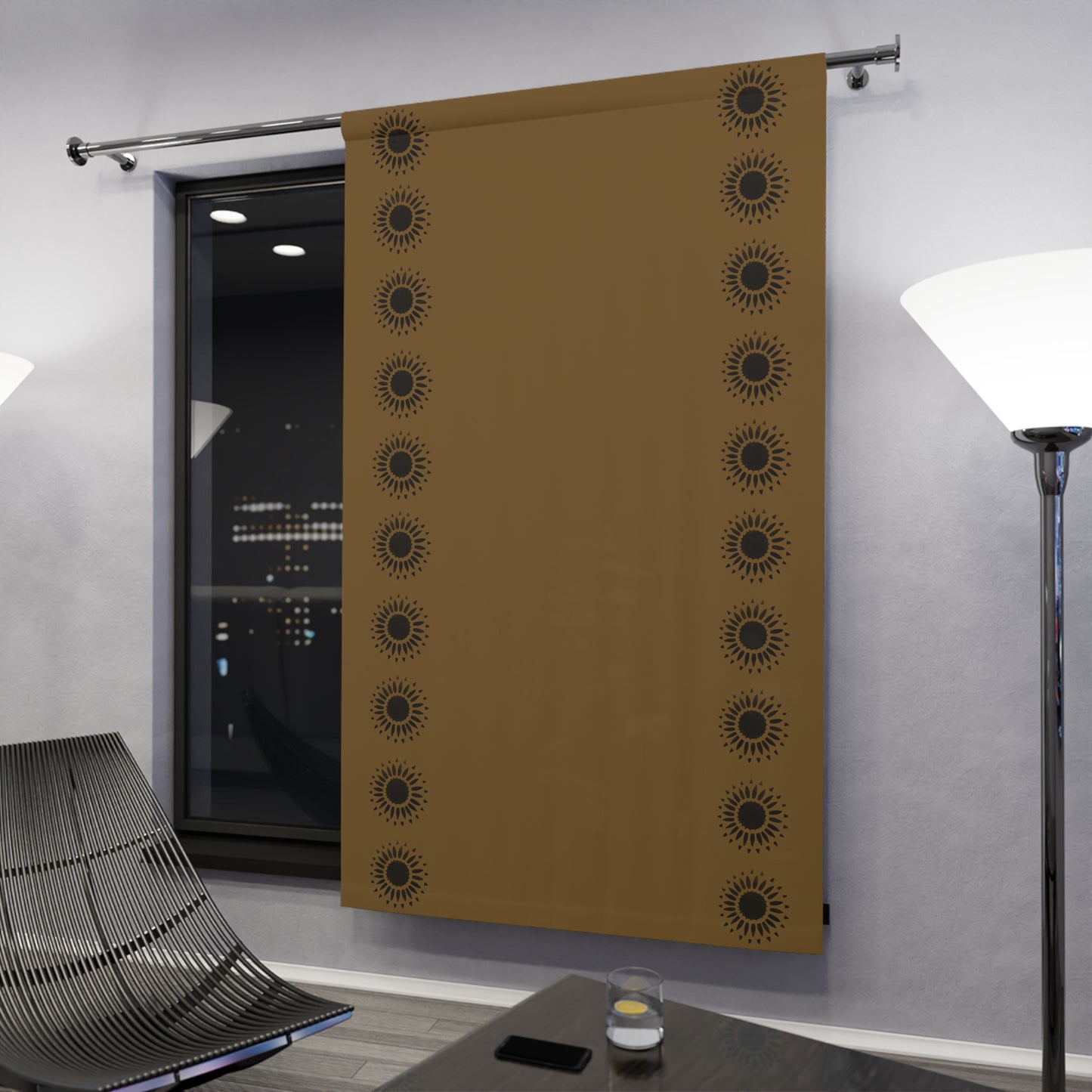 Black Sunflowers on Mustard Window Curtains (1 Piece)
