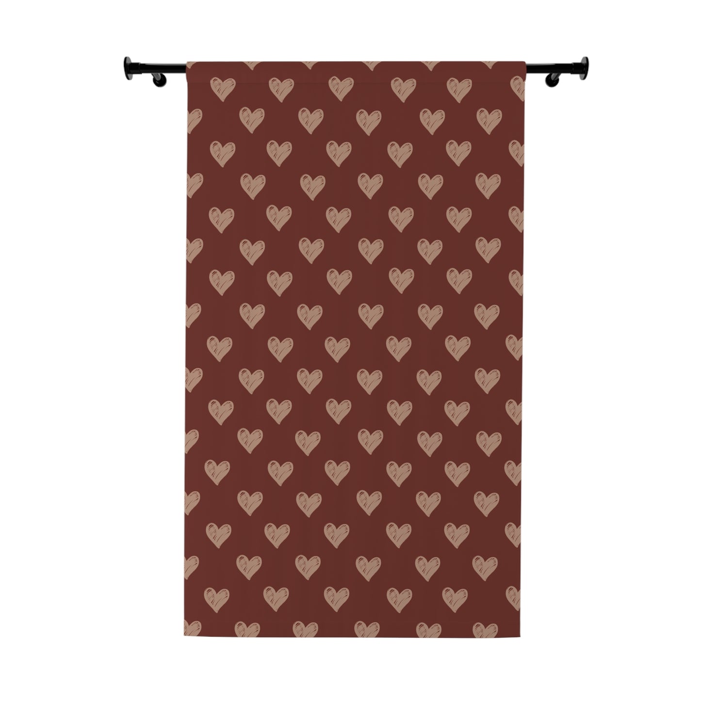 Cream Hearts Stencil on Brick Red Window Curtains (1 Piece)