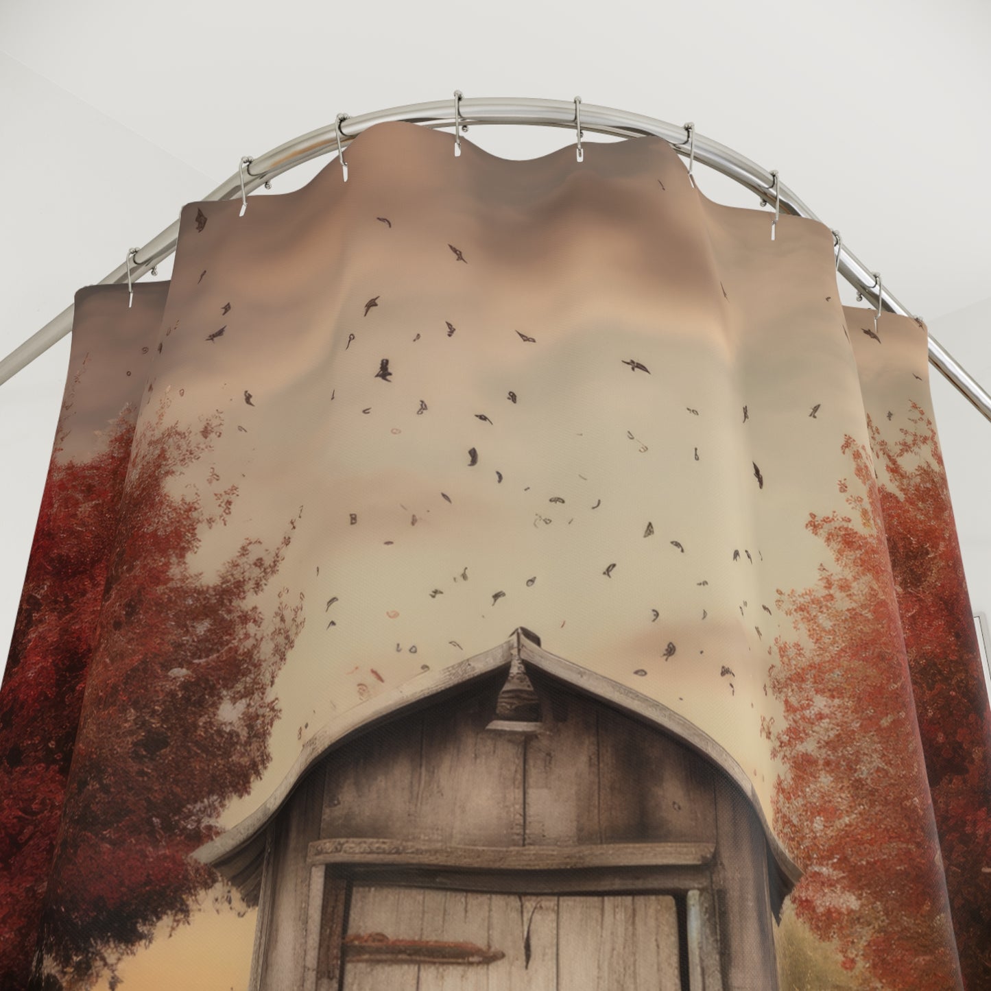 Autumn Outhouse Shower Curtain – Rustic Fall Bathroom Decor