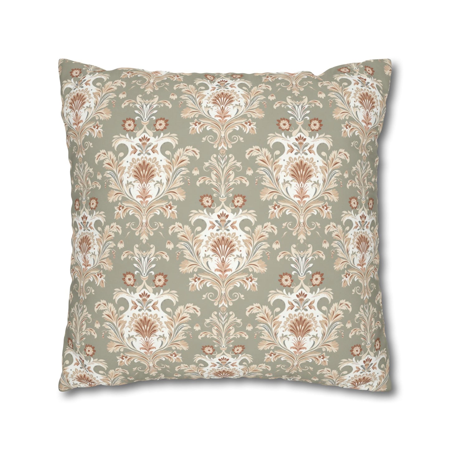 Fantasy Collection Green Damask Square Poly Canvas Pillowcase