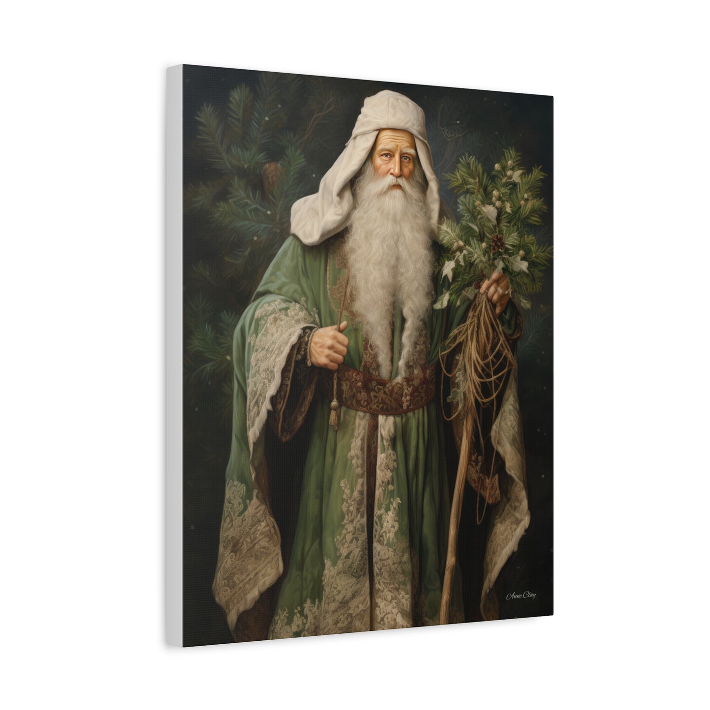 Green Tree Santa Matte Canvas, Stretched, 1.25"