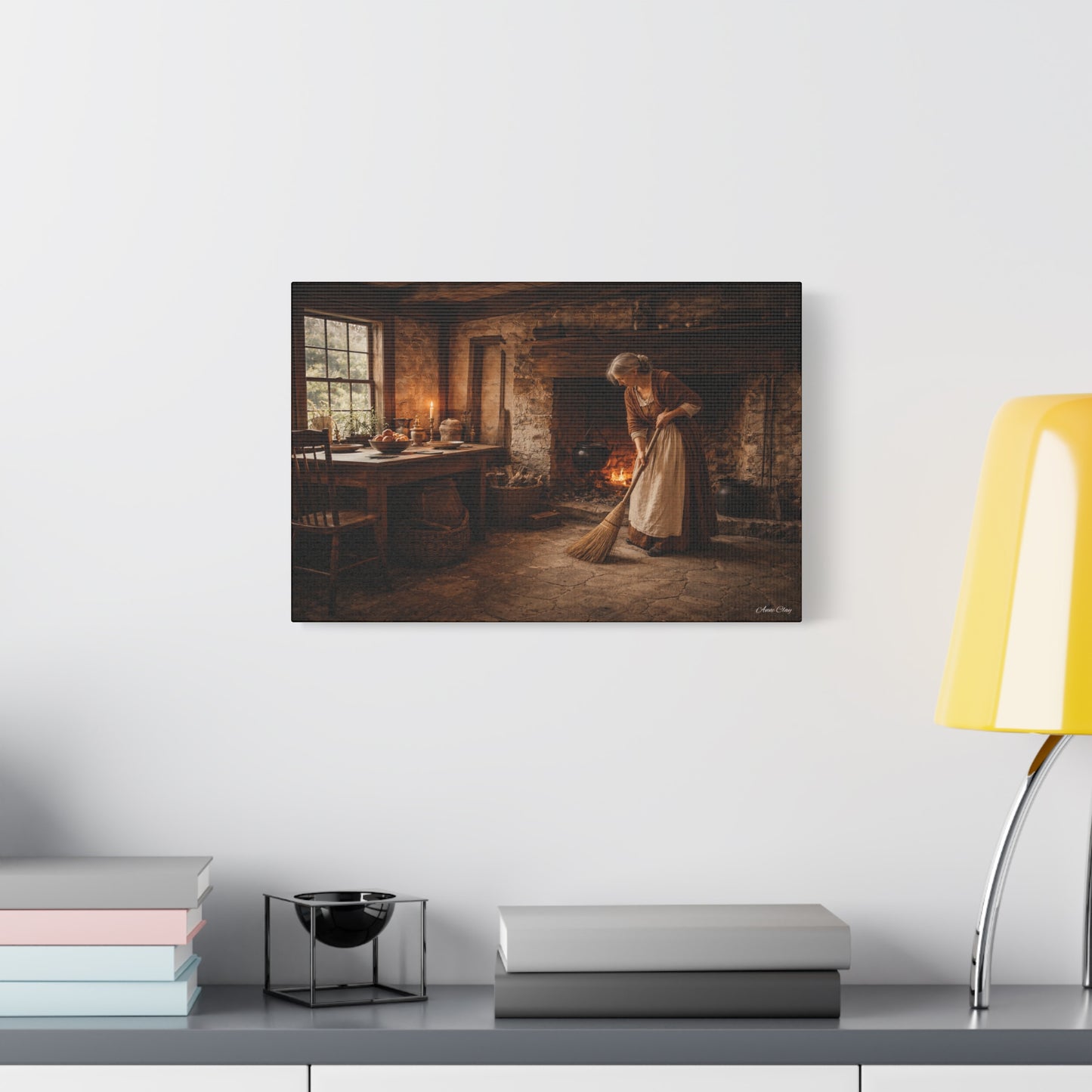 Domestic Woman Sweeping Hearth Matte Canvas, Stretched, 1.25"
