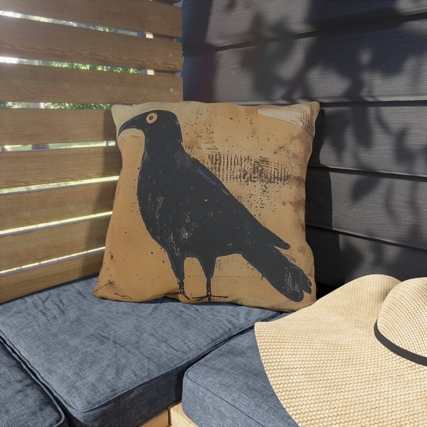 Artistic Outdoor Pillows | Black Bird Design, Garden Decor, Patio Accessories,
