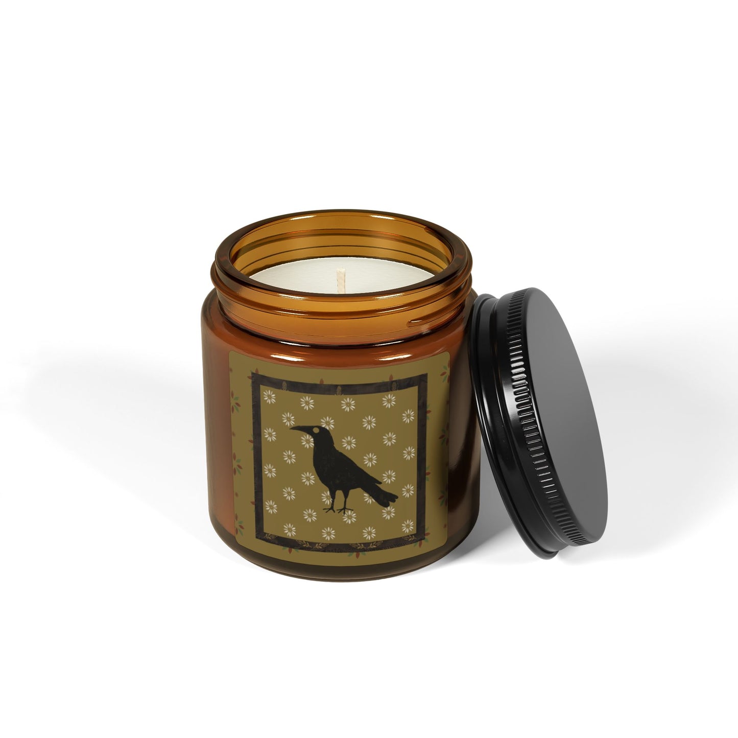 Patchwork Stencil Crow Scented Soy Candle (Multi-Size, Amber Jar)