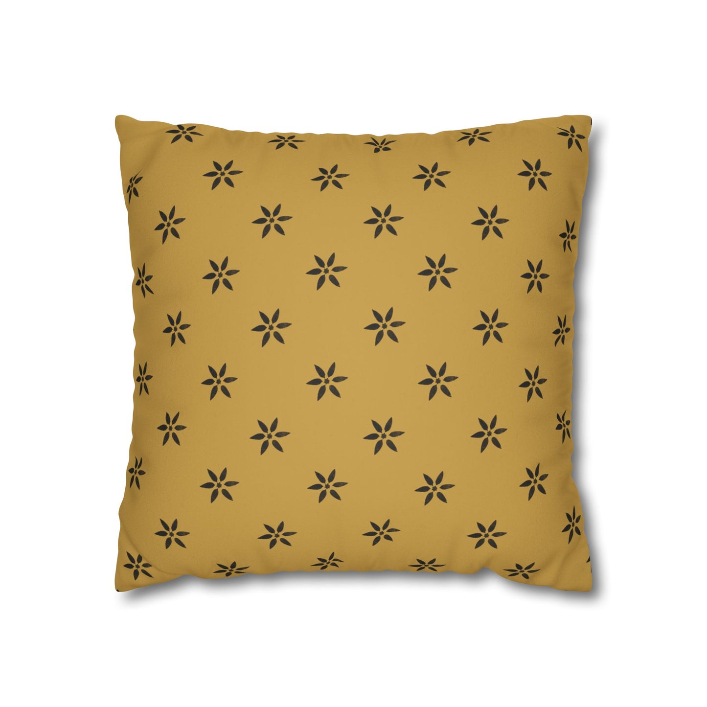 Black 6 Pointed Petal Stencil on Gold Faux Suede Square Pillowcase