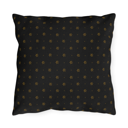 Mustard Petals on Black Outdoor Pillows