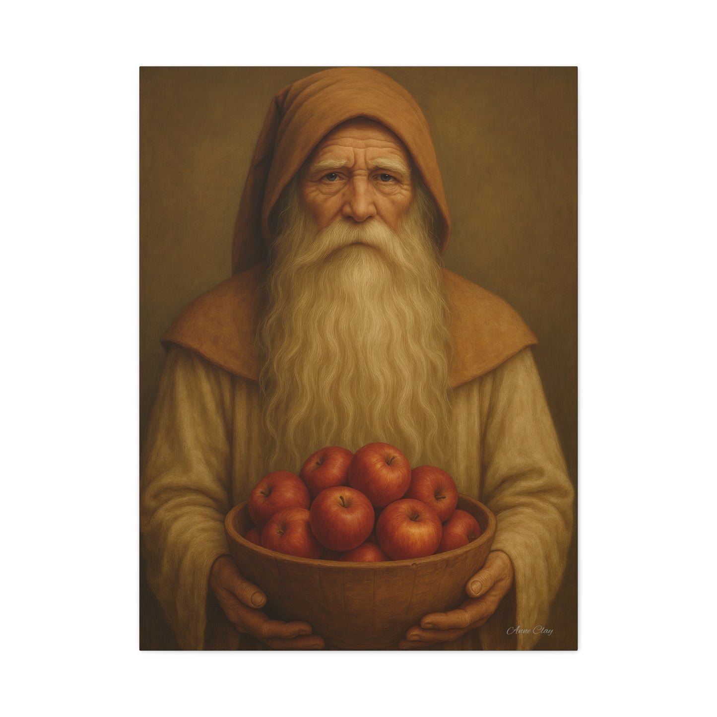 Rustic Canvas Wall Art - Wise Elder with Apples