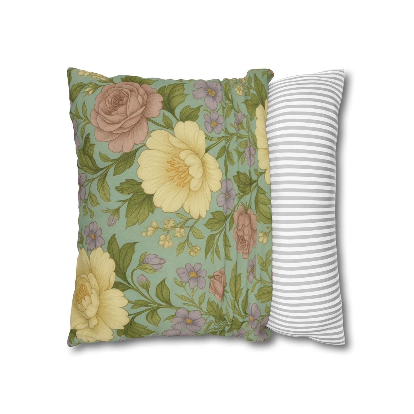 Vintage Floral Poly Canvas Pillowcase - Home Decor, Throw Pillow, Accent Pillow, Gift Idea, Cottage Core Style