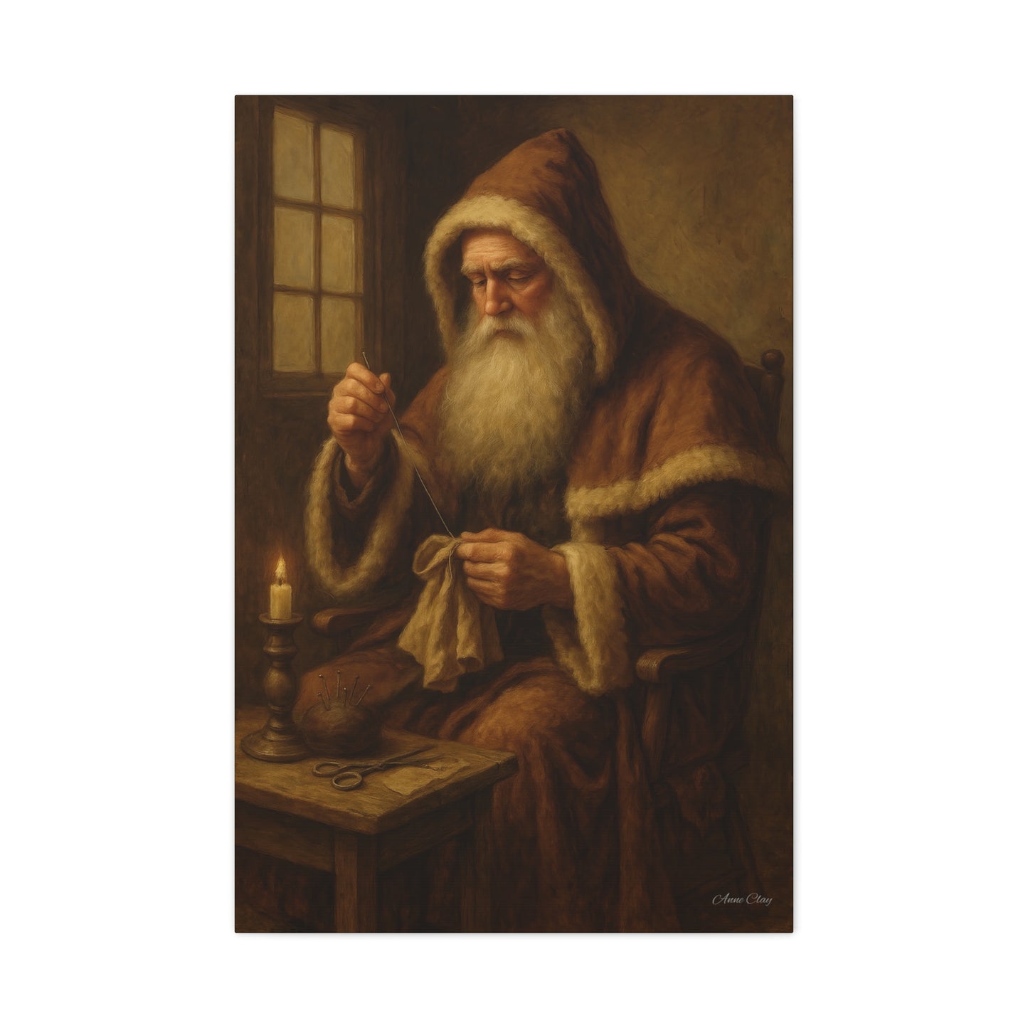 Santa Claus Canvas Art Print - Holiday Decor Sewing Santa