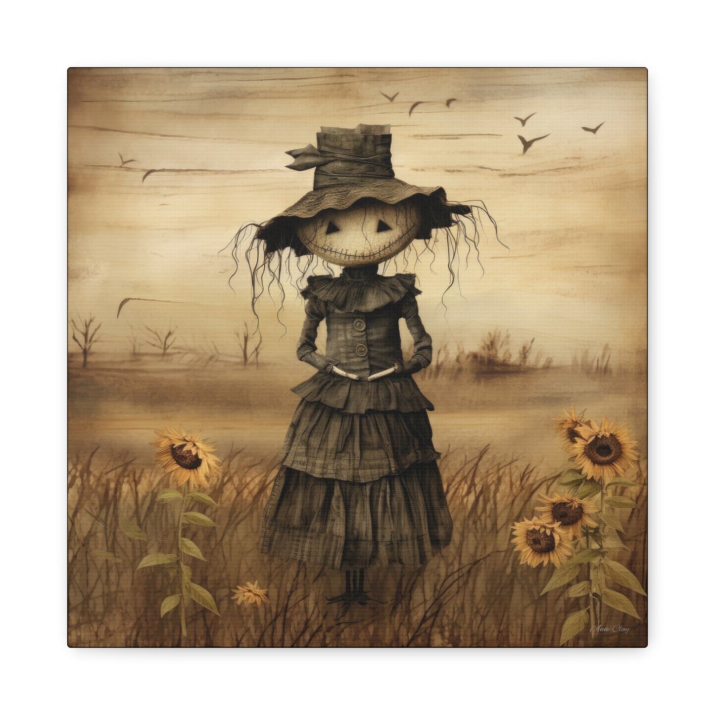 Halloween Scarecrow Canvas, Spooky Fall Decor, Autumn Wall Art, Trick or Treat Decoration, Scary Halloween Artwork, Pumpkin and Crow Design