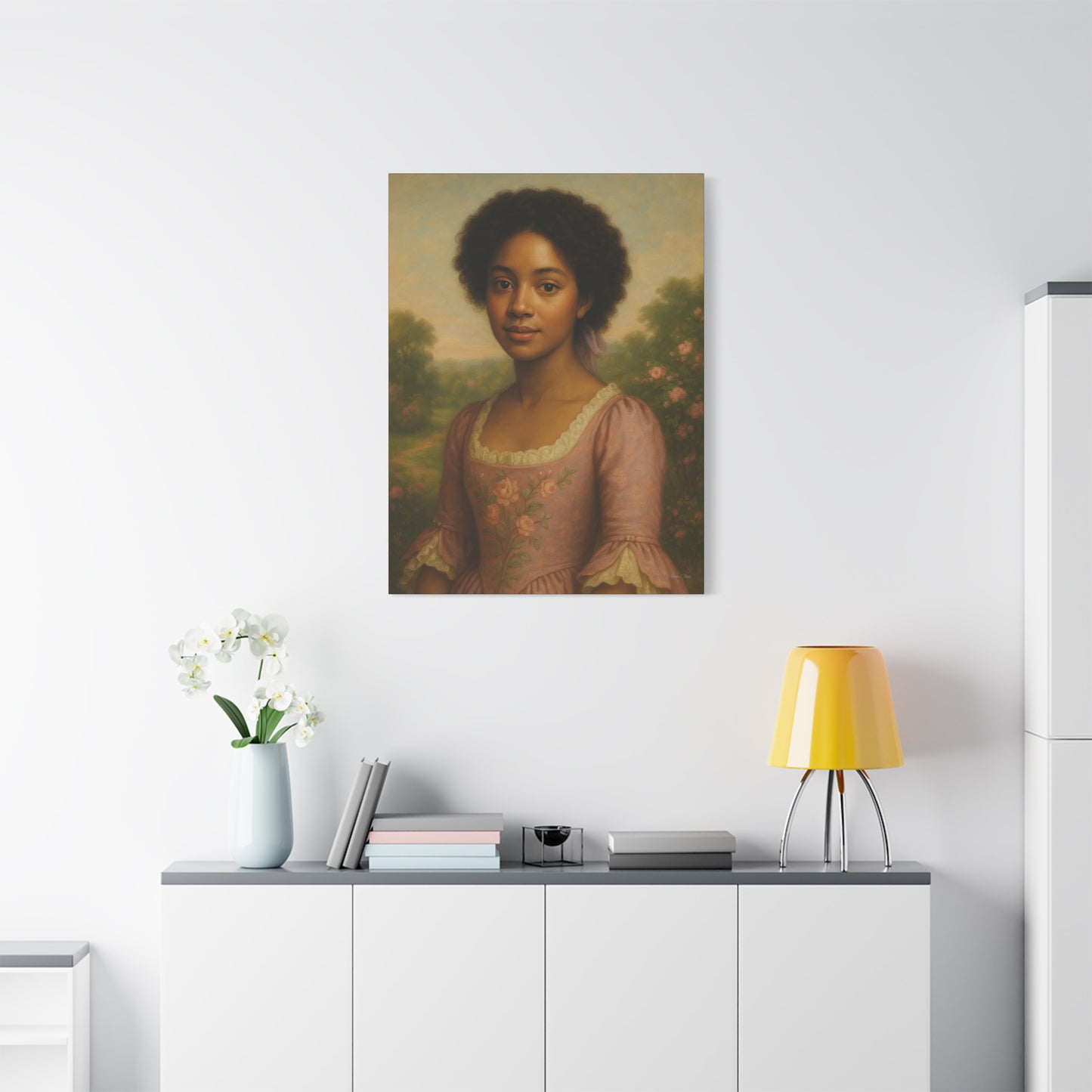 Elegant Portrait Canvas Art for Home Decor, Black Woman Artwork, Floral Wall Art, Vintage Style Painting, Gift for Art Lovers