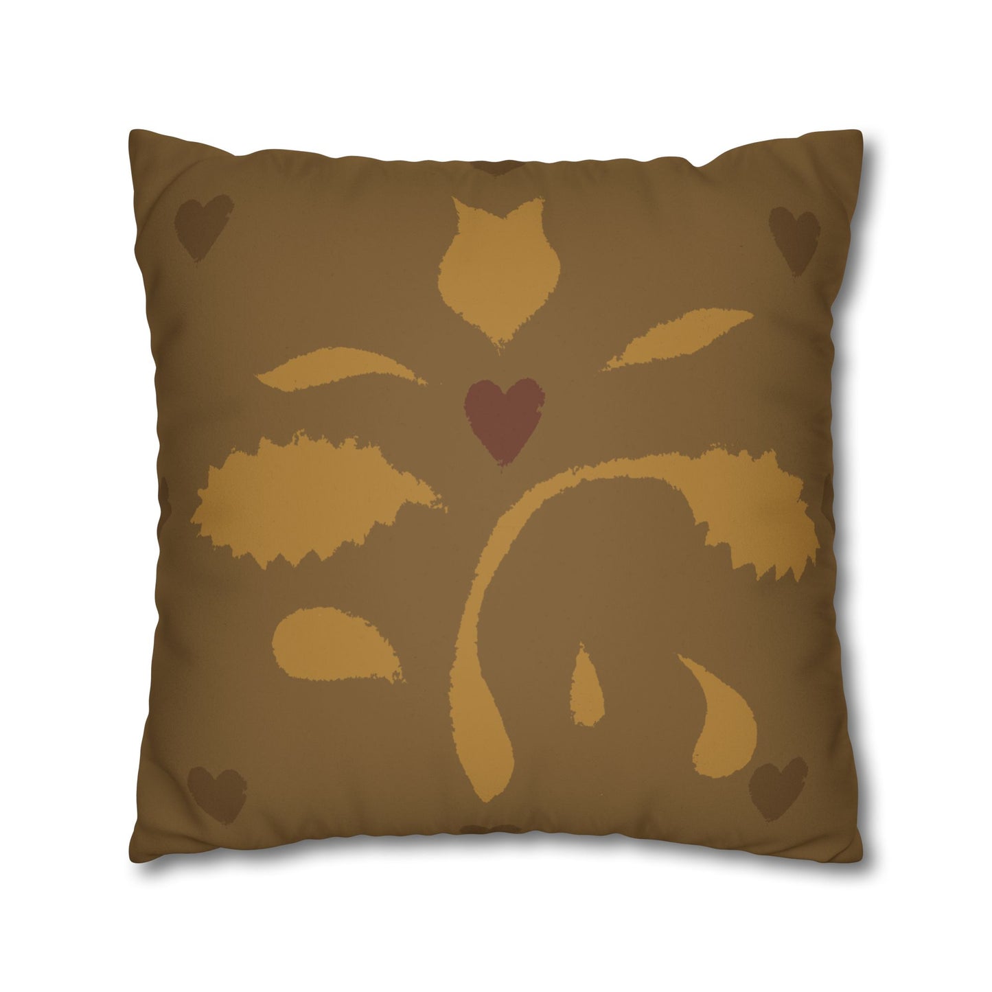 Leaves and Hearts Stencil Faux Suede Square Pillowcase
