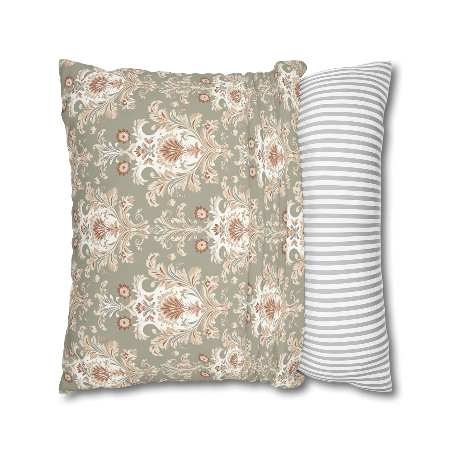 Fantasy Collection Green Damask Square Poly Canvas Pillowcase