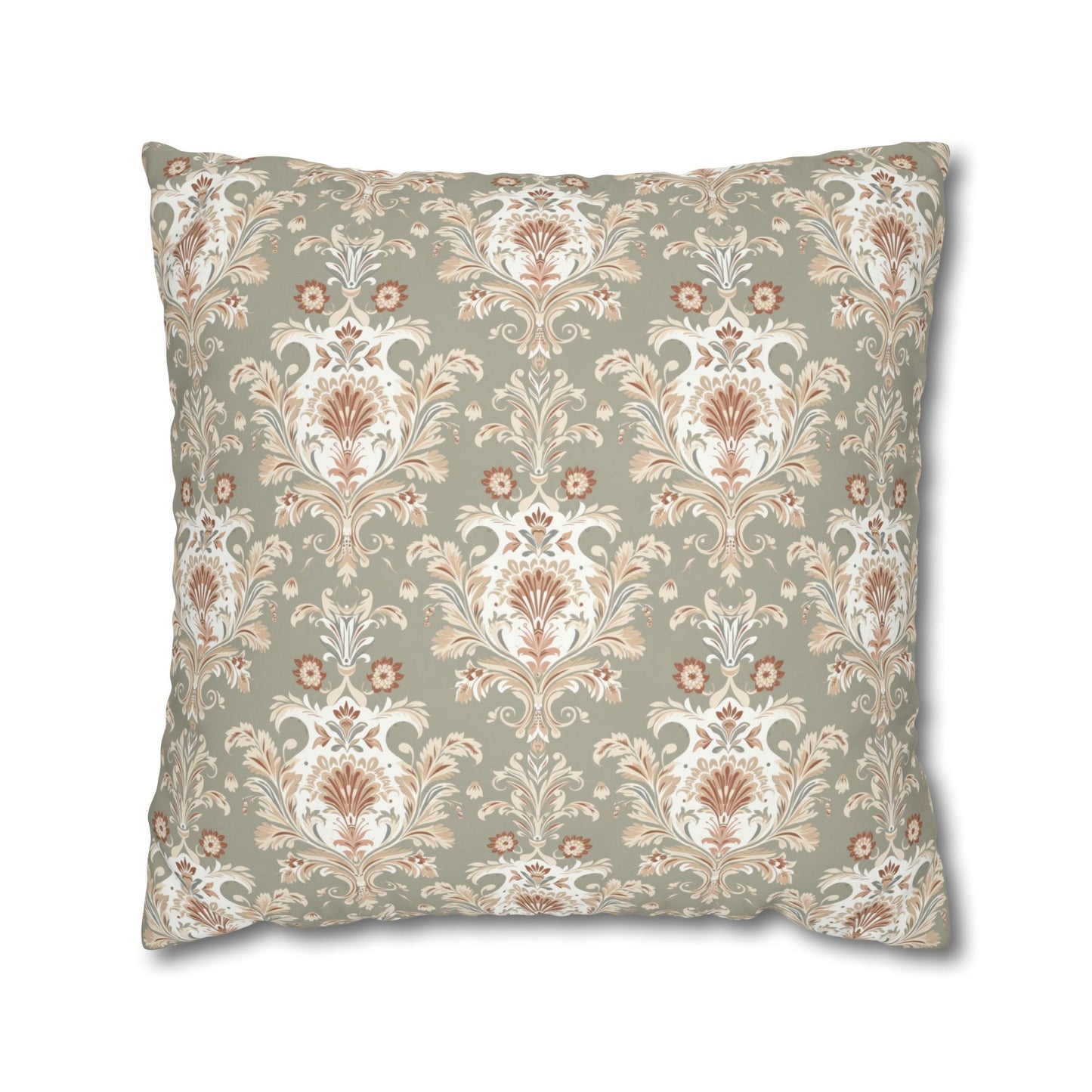 Fantasy Collection Green Damask Square Poly Canvas Pillowcase