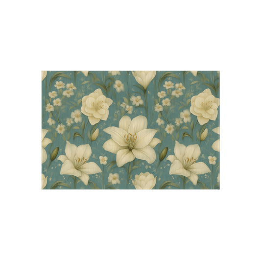 Floral Outdoor Rug for Patios, Boho Garden Mat, Elegant Floor Covering, Spring Decor, Cozy Outdoor Living
