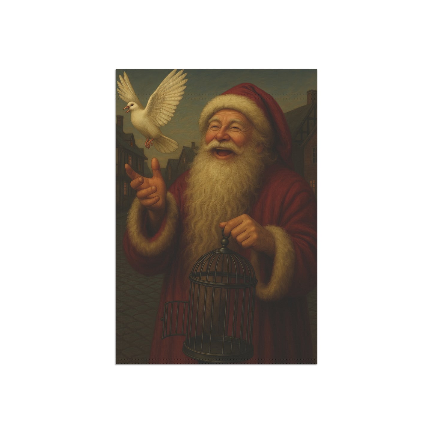 Holiday Garden Banner with Santa and Dove Design
