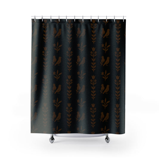 Charming Floral Shower Curtain - Nature-Inspired Bathroom Decor, Bird Design, Farmhouse Style, Home Makeover, Gift for Nesting