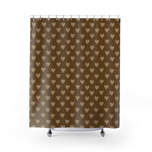 Cream Hearts on Latte Shower Curtains