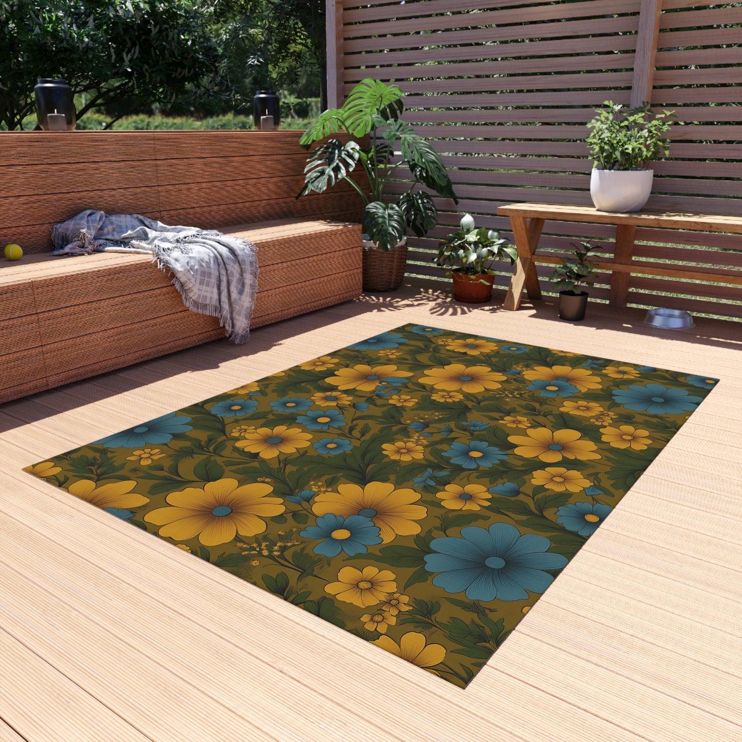 Vibrant Floral Outdoor Rug, Patio Decor, Garden Mat, Boho Style Rug, Home Entrance Decoration
