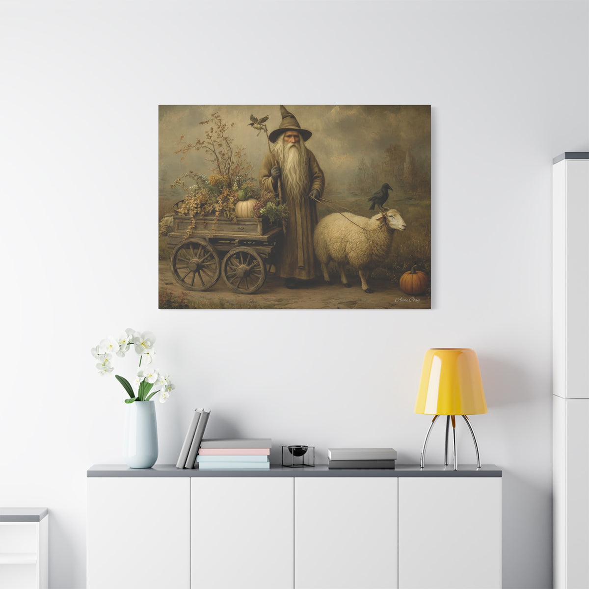 Whimsical Harvest Canvas Art, Autumn Decor, Farmhouse Wall Art, Mythical Wizard Artwork, Halloween & Thanksgiving Decoration