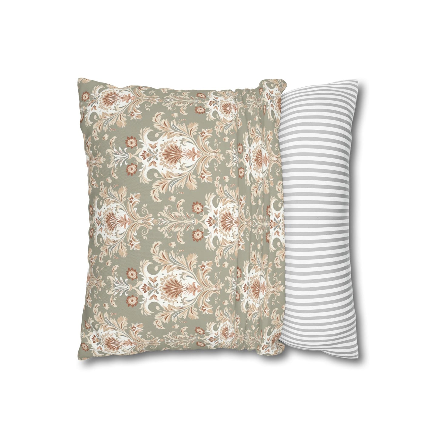 Fantasy Collection Green Damask Square Poly Canvas Pillowcase